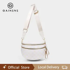 GAINSNS Black and White Checkered Nylon Bum Bag Plus Size Friendly Fanny Pack