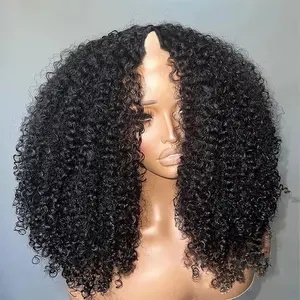 Afro Kinky Curly V Part Human Hair Wig 3 IN 1 Flip Over Half Human Hair Wigs For Women Beginner Friendly Cheap Full Machine Made Wig 200% Density