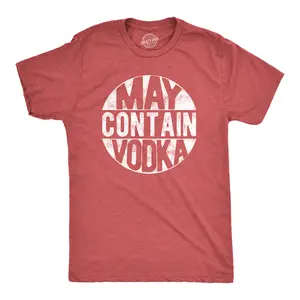 Mens May Contain Vodka T Shirt Funny Liquor Drinking Party Graphic Tee Mens Funny T Shirts Cool Vintage Fashion T-Shirt Gift Classic Menswear Liquor Apparel for Men Funny Drinking Short Sleeve Novelty Tees for Red