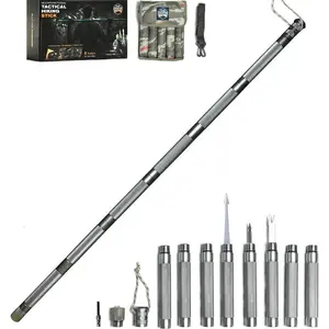 Hiking Tactical Stick Walking Staff - Outdoor Multitool Gear Trekking Pole Collapsible Retractable Premium 14 in 1 |   8 Tubes