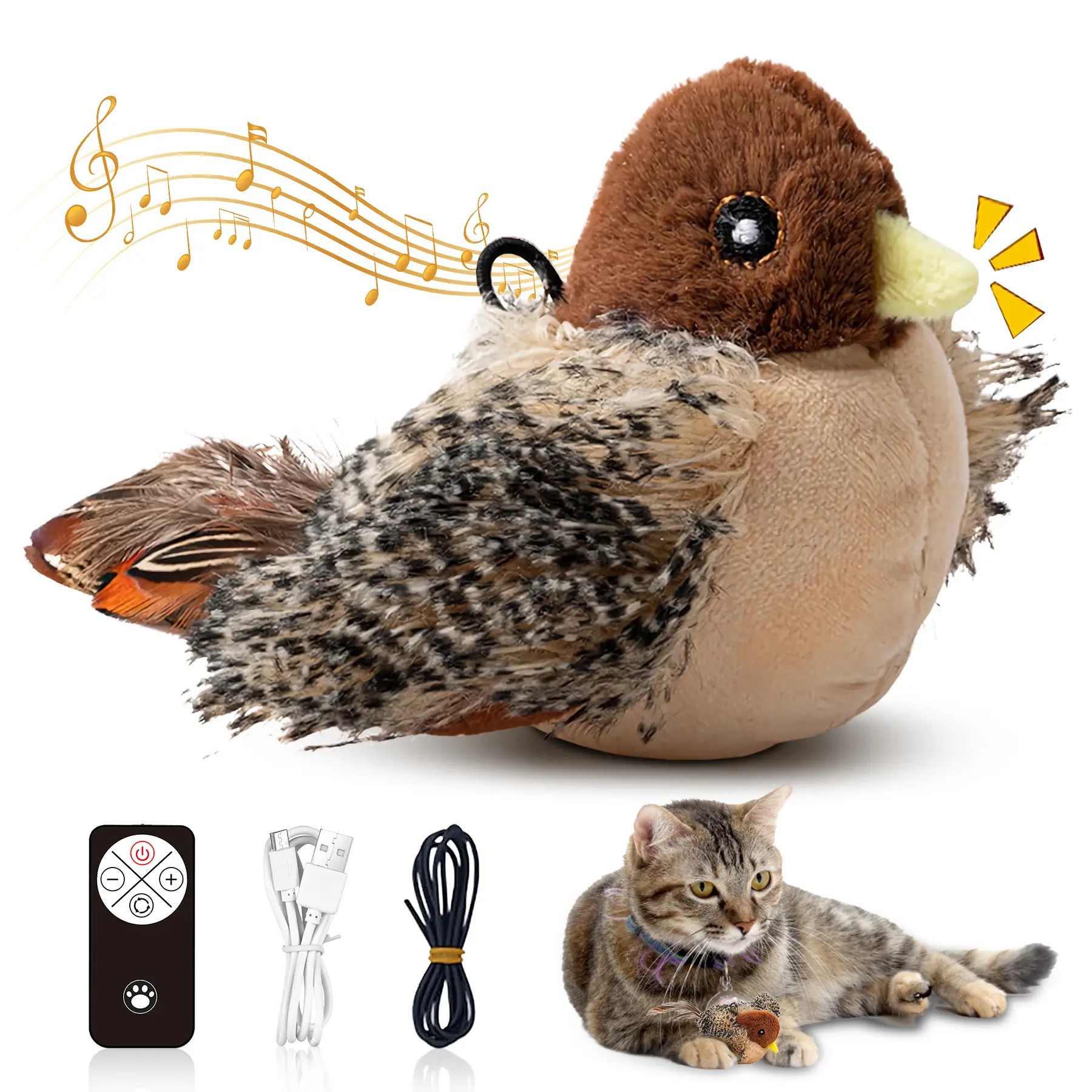 【TikTokShopfalldealsforyou】Cat Toys Flapping Bird,Rechargeable Flapping Bird Sparrow Cat Toy–Lifelike Chirp & Tweet, Touch Activated Interactive Kitte