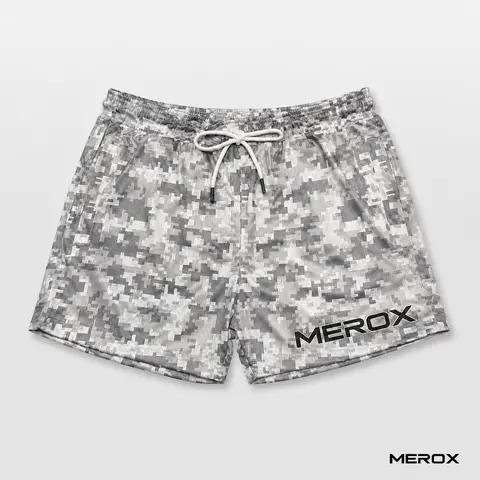 MEROX Digital Camo 5-Inch Mesh Shorts for Men & Women, Unisex White & Gray Snow Camo Gym Workout, Running & Basketball Shorts with Breathable Mesh, Zipper Pockets & Drawstring Waist