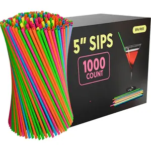 Disposable Plastic Coffee Stirrer Straw - 5 Inch Sip Stir Stick (1000, Neon)