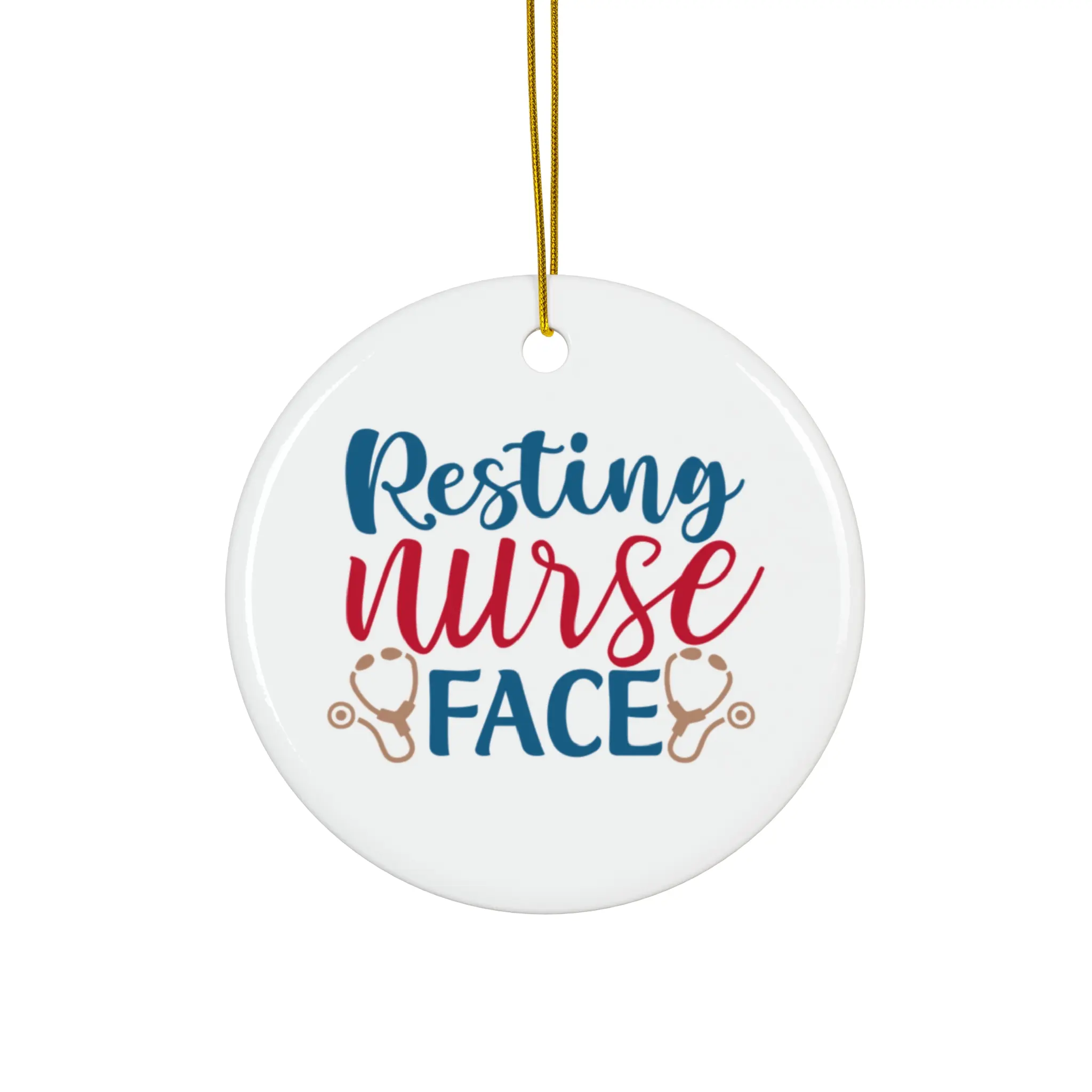 RESTING NURSE FACE ORNAMENT, CHRISTMAS DECORATIONS, 3 INCHES CIRCLE ORNAMENT, CERAMIC ORNAMENT