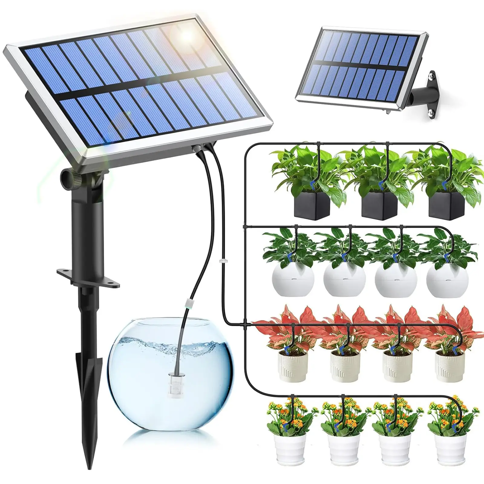 RAINTPOINT Solar Drip Irrigation Kit, Smart Automatic Garden Irrigation Controller Water Pump for Indoor & Outdoor,Easy DIY Plant Watering Controller