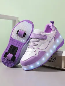 Girls' Roller Skates, New Kids Inline Skates, PU Leather Breathable Dual Wheel, LED Light, USB Charging, Detachable Wheels, All Seasons
