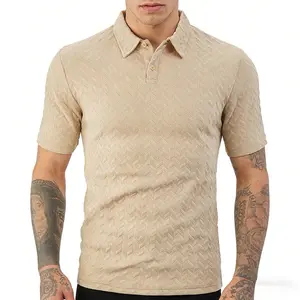 Men's Textured Chevron Knit Polo Shirt - Premium 3D Waffle Short Sleeve Collared Tee, Casual Business Fit, Breathable Lightweight Summer Top, Trendy Shirt