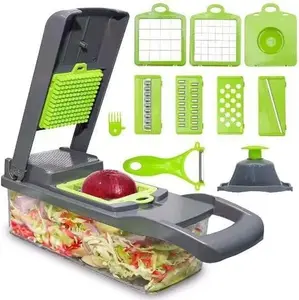 Vegetable Chopper: 16 in 1 Food Chopper - Onion Vegetable Slicer Cutter Dicer, Veggie Cutter with Container, 7 Blades, Kitchen Gadgets for Carrot Salad Garlic Potato Slicer (Grey) fast cutting machine