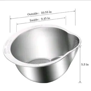 Rice Washer Strainer Bowl - 4-In-1 Washing Bowl For Quinoa, Stainless Steel Rinser With Side Drainers Small Colander For Cleaning Fruits, Vegetables, And Beans - Versatile Kitchen Tool