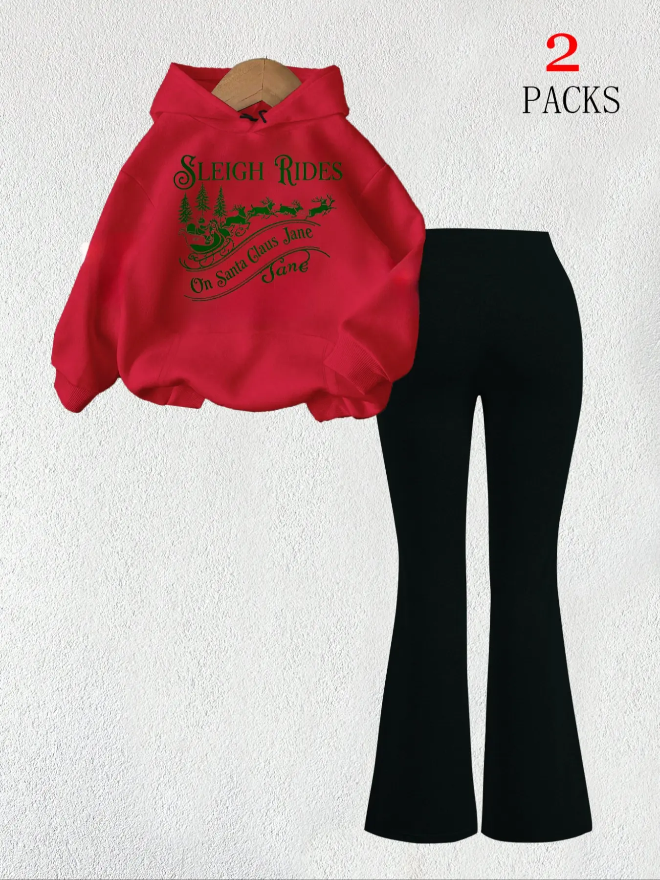 Women's Christmas Warm Sweatshirt Set + Slim Fit Flare Pants, Casual Loose-Fit Summer with Butterfly Print & Kangaroo Pocket