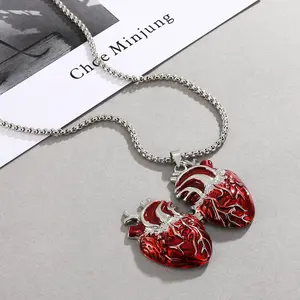 Gothic Openable Anatomical Heart Pendant Necklace for Women Men Unique Design with Red Silver Finish Magnetic Closure 60cm Chain Perfect for Gothic Punk Y2K Styles