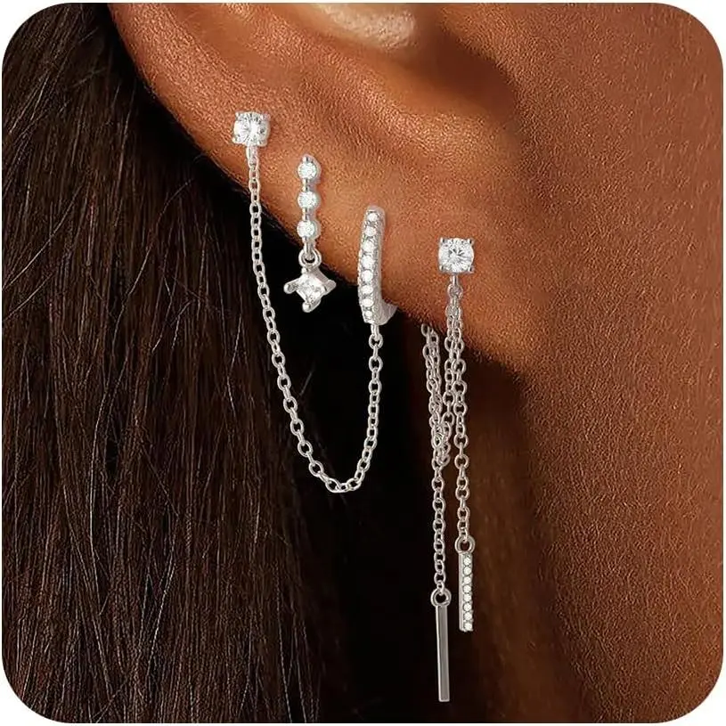 D-Hoop Earrings-Sliver