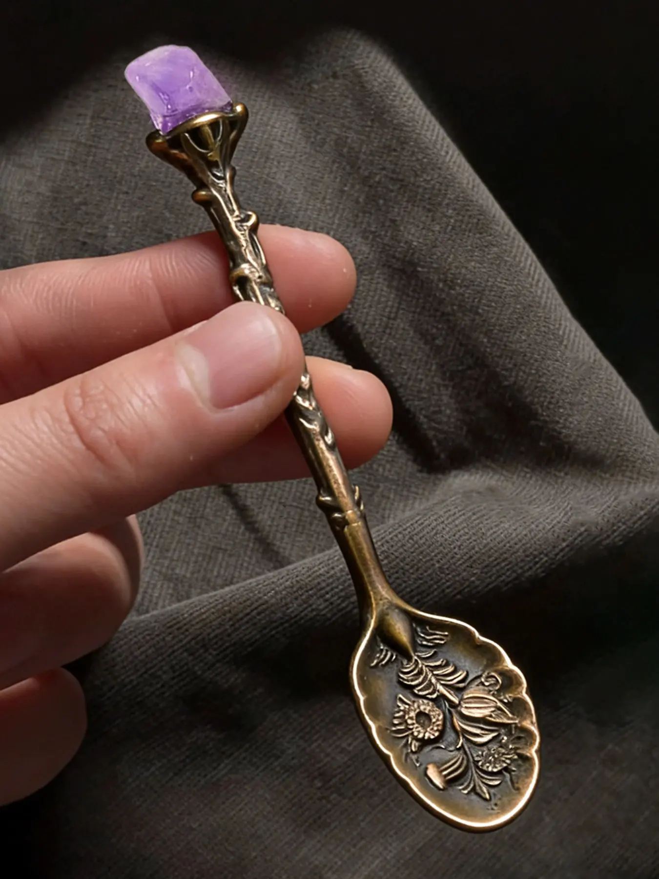 High-Quality Natural Crystal Vintage Spoon, Handcrafted Crystal Grinding Stone Spoon, Branch Carved Handle, Retro Coffee/tea Spoon, Tea Scoop, Coffee Spoons, Spiritual Gift