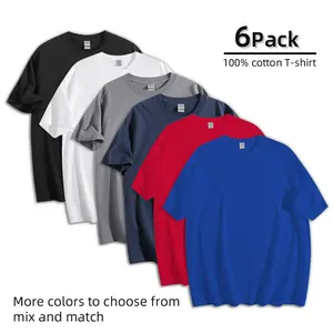 6pcs Unisex Cotton Regular Fit Round Neck Tee for Summer, Soft Comfortable Solid Color, Casual Short Sleeve T-shirt for Daily Wear