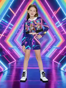 Girls' Street Dance, Sequined Jazz Performance Costume, Neon Laser Hip-Hop Showwear, Slim-Fitting Casual Suit with Collar