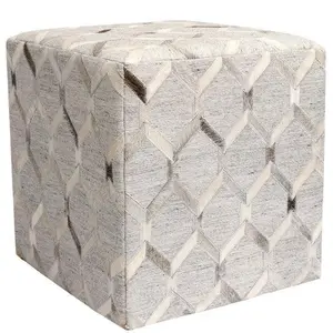 Canvello Galaxy Cowhide & Sari Silk Pouf Ottoman