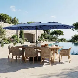 Garvee 15ft Extra Large Patio Umbrella with Base Included – Double-Sided Outdoor Market Umbrella with Crank Lift, Waterproof & UV Protected for Garden, Pool & Deck