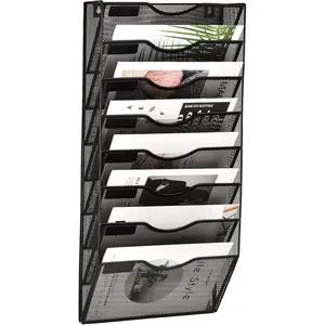 EASEPRES 8 Pocket Mesh Hanging Wall File Organizer Black Wall Mounted Mail Paper Document Folder Holder Clipboard Storage Organization Magazine Rack with Nametag Label for Office Home School