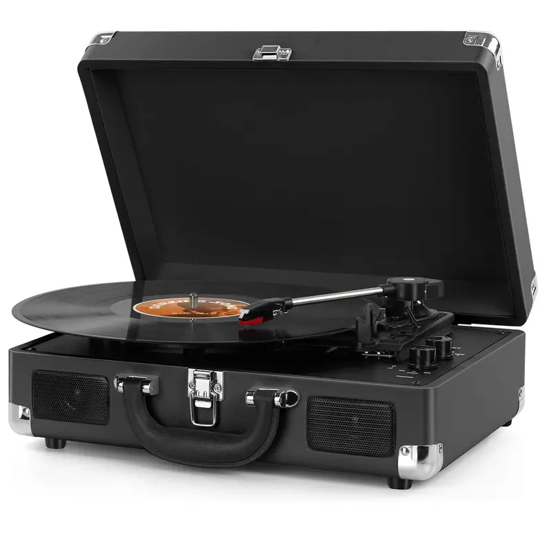 Portable Wireless Vinyl Record Player, Collectibles Physical Device with 3-Speed Multi-Speed Play, 7"/10"/12" Compatibility, Bluetooth Connectivity, Stereo Speakers, Aux Input, Vinyl Adaptor, RCA, Gifts for Friends & Family, Music Setup, Audio Bluetooth