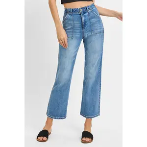 Risen High Rise Ankle Length Flare Jeans with Patch Pockets RDP5662