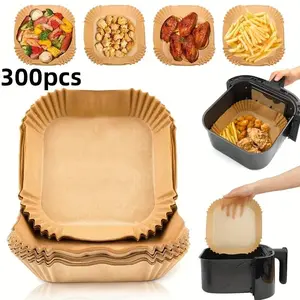 Disposable Air Fryer Paper Liner, 300pcs Non-stick Oil-proof Parchment Paper, Baking Paper for Frying, Baking, Cooking, Broiling, and Microwaving, Baking Supplies, Bakeware