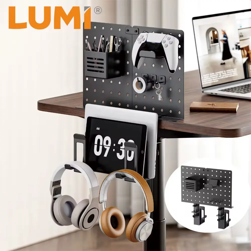 Space-Saving Desk Organizer with Headphone Holder & Pegboard Storage | Gaming Setup & Home Office Organizer