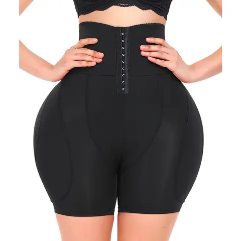 Women's High-Waisted Seamless Padded Shaper Shorts - High Waisted-Beige, Tummy Control, Hook and Eye Closure, 4 Removable Pads, Butt Lift, Body Slimming Underwear for Women, Contouring Compression Lingerie