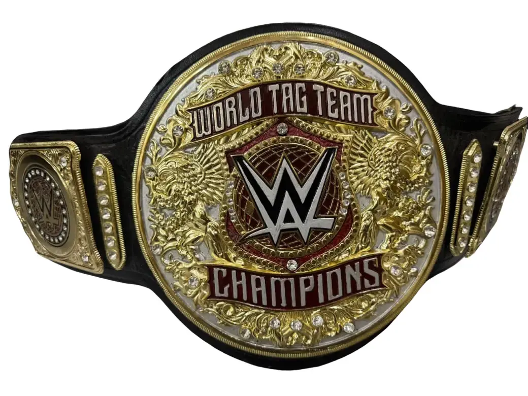 WWE World Wrestling Entertainment New Tag Team Heavyweight Championship Belt Replica Title Adult Size Made In 6MM Dye Casting Plates With Real Cowhide Leather Strap