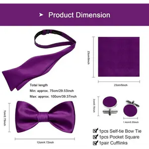 Radiant Relics shop Bow Ties for Men Self Tie Bow Tie and Pocket Square Set Adjustable Solid Satin Formal Tuxedo Bow Tie Wedding