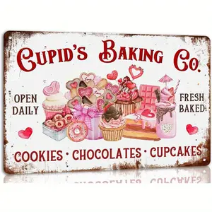 2D Flat Metal Wall Art - Vintage Decorative Sign for Home, Kitchen,8x12 Inches,Rustic Metal Sign with Heart & Cupcake Design,Perfect for Valentine'S Day or Holiday Decor,Durable Metal Art