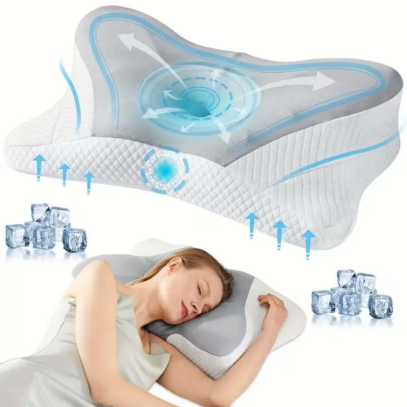 Ergonomic Contour Memory Foam Cervical Neck Pillow, Cooling Pillowcase Included, for Side and Back Sleepers