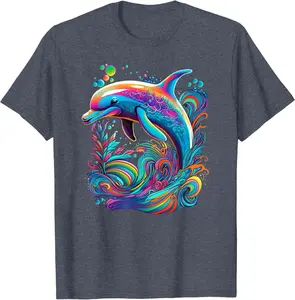 Colorful Rainbow Dolphin Graphic T-Shirt