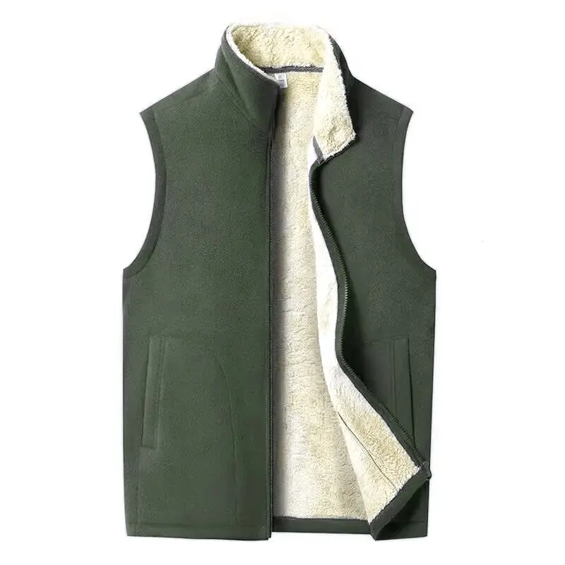 Men's winter casual fleece-lined thickened stand collar zip-up vest jacket, solid color basic style, versatile men's top, suitable for everyday casual wear in winter, a must-have item for the winter wardrobe warm lightweight design easy machine
