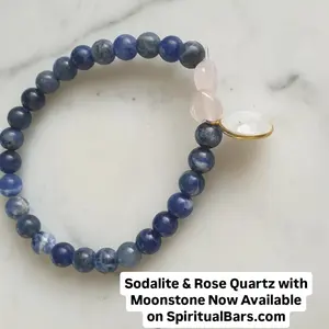 Sodalite & Rose Quartz Hearts with Moonstone Charm Bracelet for Calming & Protection Spiritual Jewelry