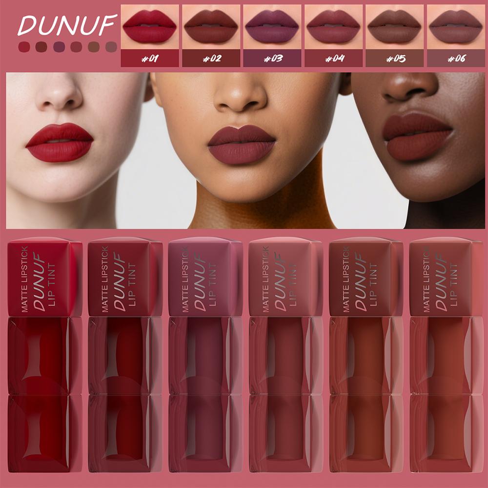 DUNUF modest mauve 6 PCS Matte Velvet Lip Tint Set - Viral Transfer-Proof Long-Lasting Lip Stain Kit, High Pigment Red, Brown & Nude Shades for All Skin Tones, TikTok Must-Have Makeup holiday