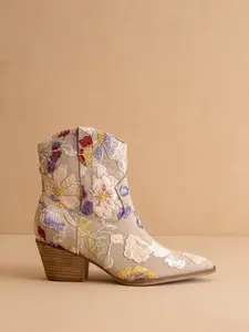 The Wanda | Taupe Floral Appliqué Cowgirl Boot
