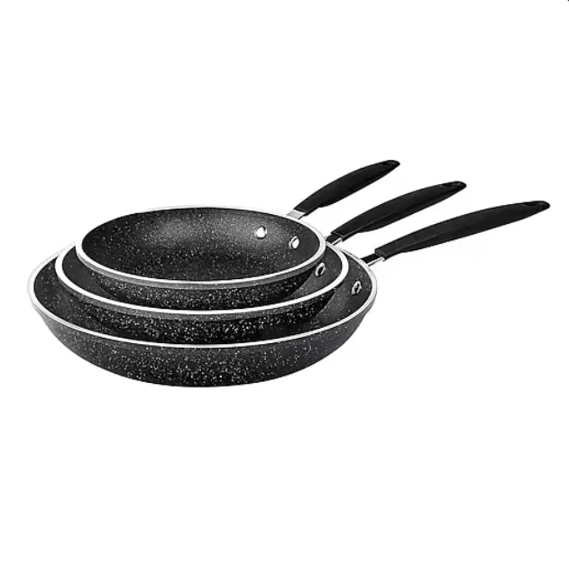 Granitestone 3-Piece Fry Pan Set, Nonstick 8, 10 and 12 Inch Skillets with Rubber Grip Handles, Aluminum Kitchen Cookware, Easy Food Release, Even Heating, Dishwasher-Safe Frying Pans for Everyday Cooking