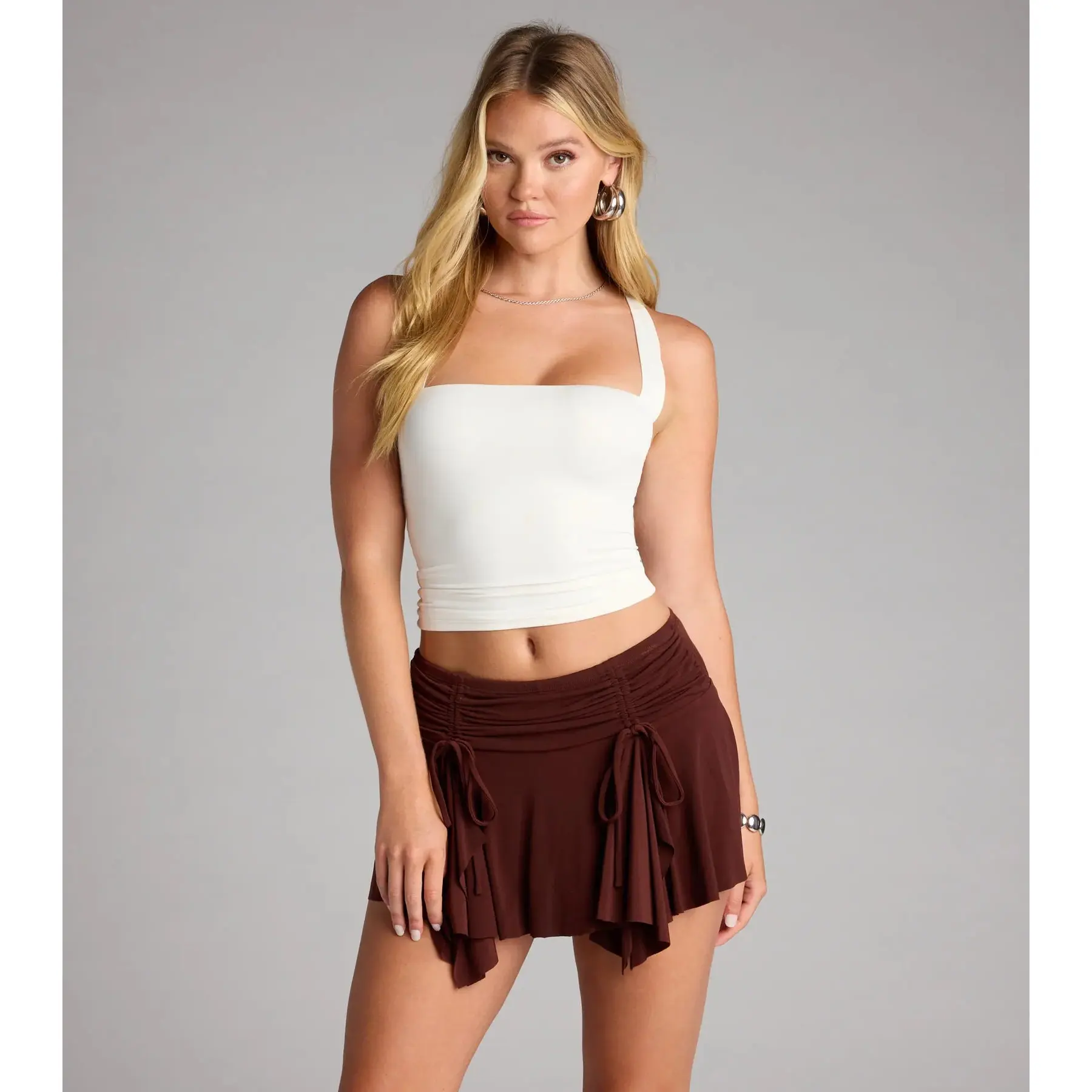 Serving Moves Ruched Hanky Hem Mini Skort