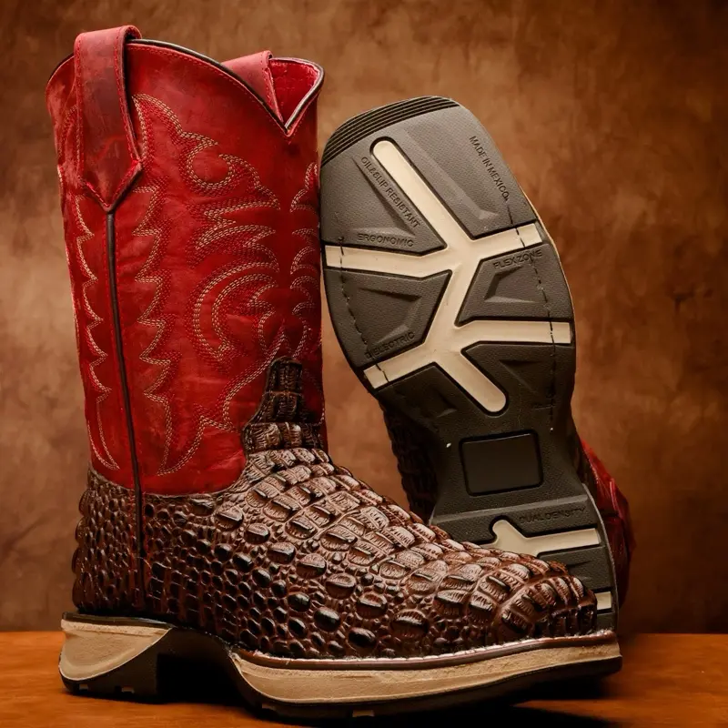 Brown Caiman Hornback Leather Boots With 3D Lightweight Sole - Composite Toe