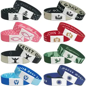 8PCS Daily Bible Verse Bracelets, Bible Verse Cross Bracelet with NFC, Inspirational Religious Christian Bracelet Gifts, Elastic String Faith Friendship Jewelry for Teens Men Women