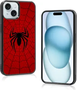 Red Phone Case Spider Compatible with iPhone 15 - Shockproof Protective Designer Cute Cool Cover Black Phone Case for Man Boy Women Girls Child (6.1 in - Red Web)