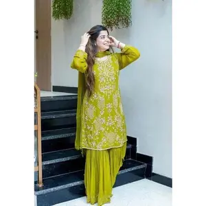 DESIGNER GEORGETTE EMBROIDERY SEQUENCE WORK TOP SHARARA WITH DUPATTA