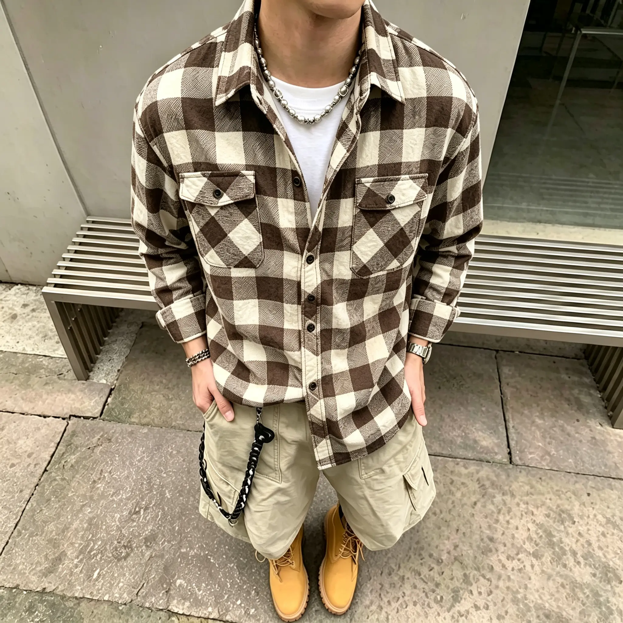 Men’s vintage large plaid shirt, available in a 3-pack or single piece, loose long-sleeve button-down top with collar and dual chest pockets, casual American streetwear overshirt,clothes for back to school,first day of school outfits Men’s vintage large plaid shirt, available in a 3-pack or single piece, loose long-sleeve button-down top with collar and dual chest pockets, casual American streetwear overshirt,clothes for back to school,first day of school outfits