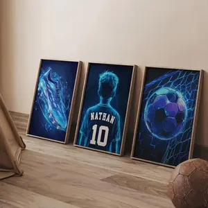 3 Pieces/set of Optional Wooden Frame, Personalized Football Custom Name and Number Canvas Prints, Vibrant Football Boots Sports Wall Art, Home Decor Posters