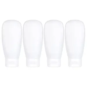 TSA Approved Travel Bottles Set 4 Pack 2 OZ Leak Proof Refillable Squeeze Bottles for Toiletries Shampoo Conditioner Body Lotion & More Portable Airplane Essential Accessories