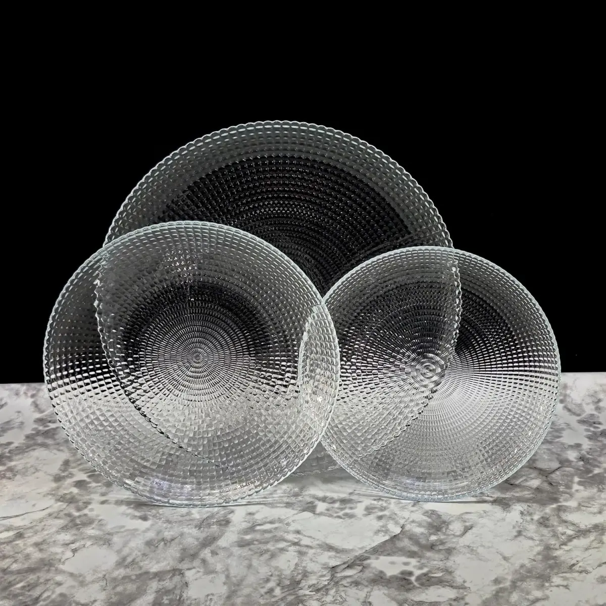 212 MAIN RAMART Studio 18-Piece Helios Swirl Sturdy Glassware Set - Stackable Glass Plates, Everyday Dinnerware Service Set with Beaded Design, Dishwasher Safe, Tableware Set