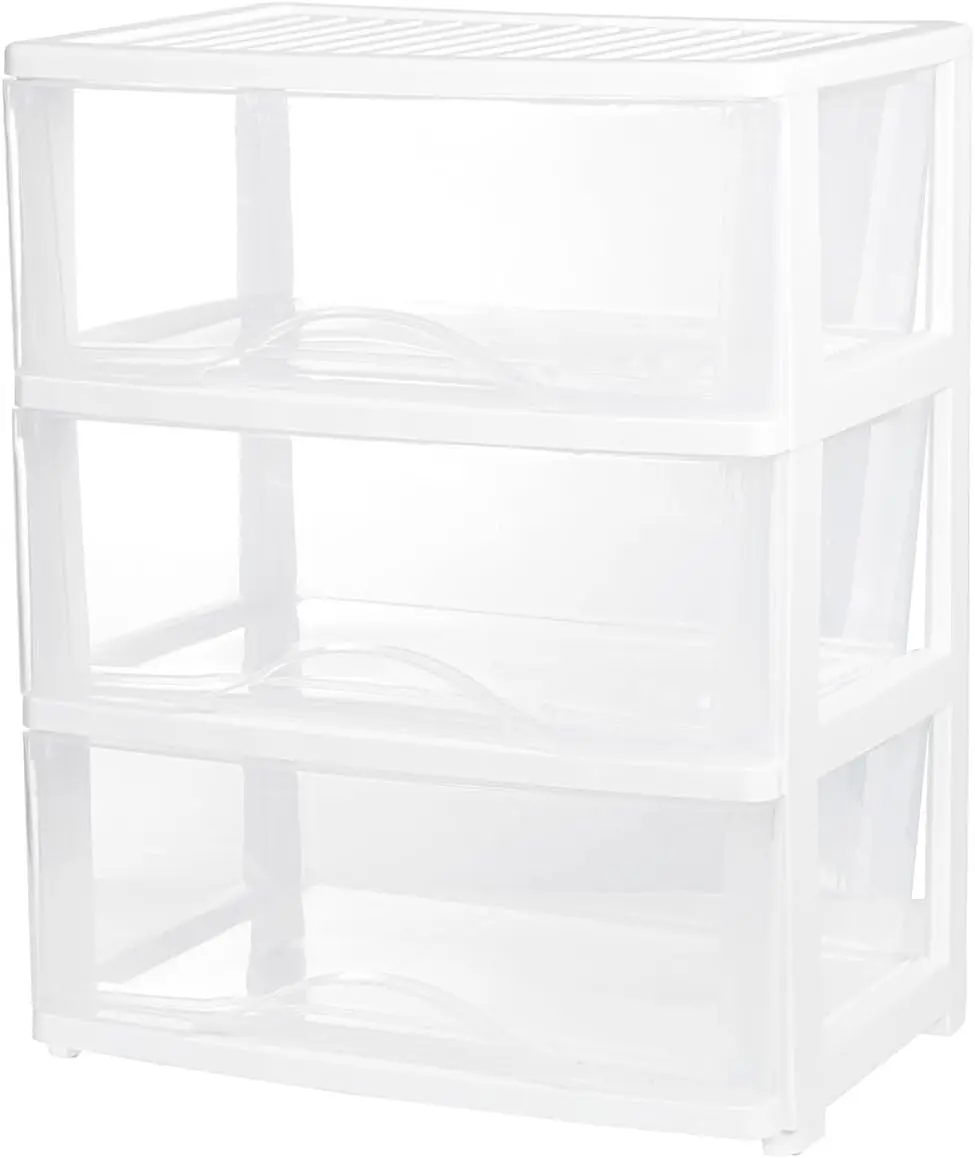 3 Drawer White Plastic Storage Organizer Rolling Cart with Wheels, Assemble Organizer Cart Storage Bin for Office Art Craft Supplies Dresser Classroom and Home