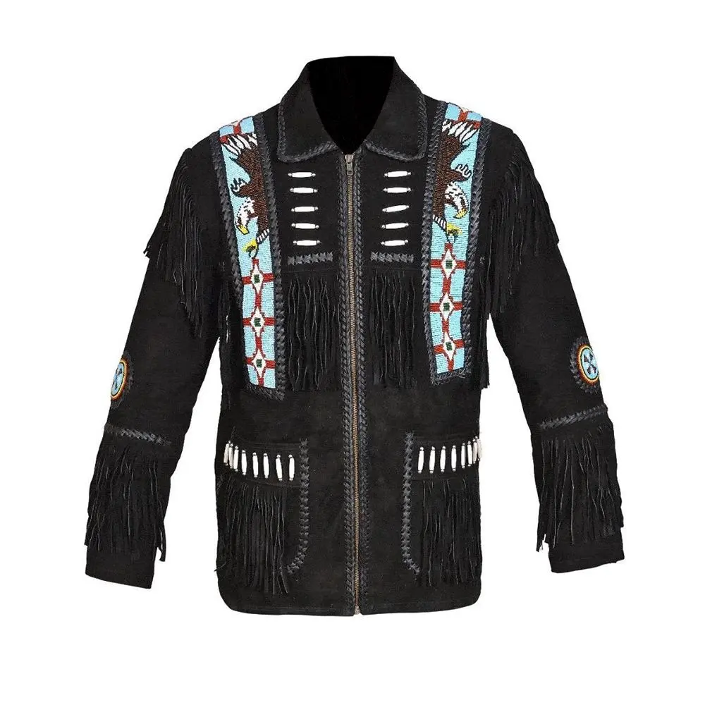 Men's Black Suede Leather Fringe Cowboy Jacket Men's Black Suede Leather Fringe Cowboy Jacket
