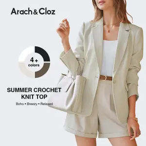 Arach&Cloz Women's Linen Blend Notched Lapel Open Front Blazers Work Business Casual Outfits 2026