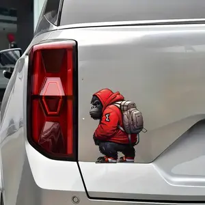 1PC Street Trendy Personalized Cool Logo Sticker Stick on car bodies , this red-outfit trendy gorilla decor instantly has a street cool vibe, car owners who prefer street trendy styles can use it as a super eye-catching trendy decoration